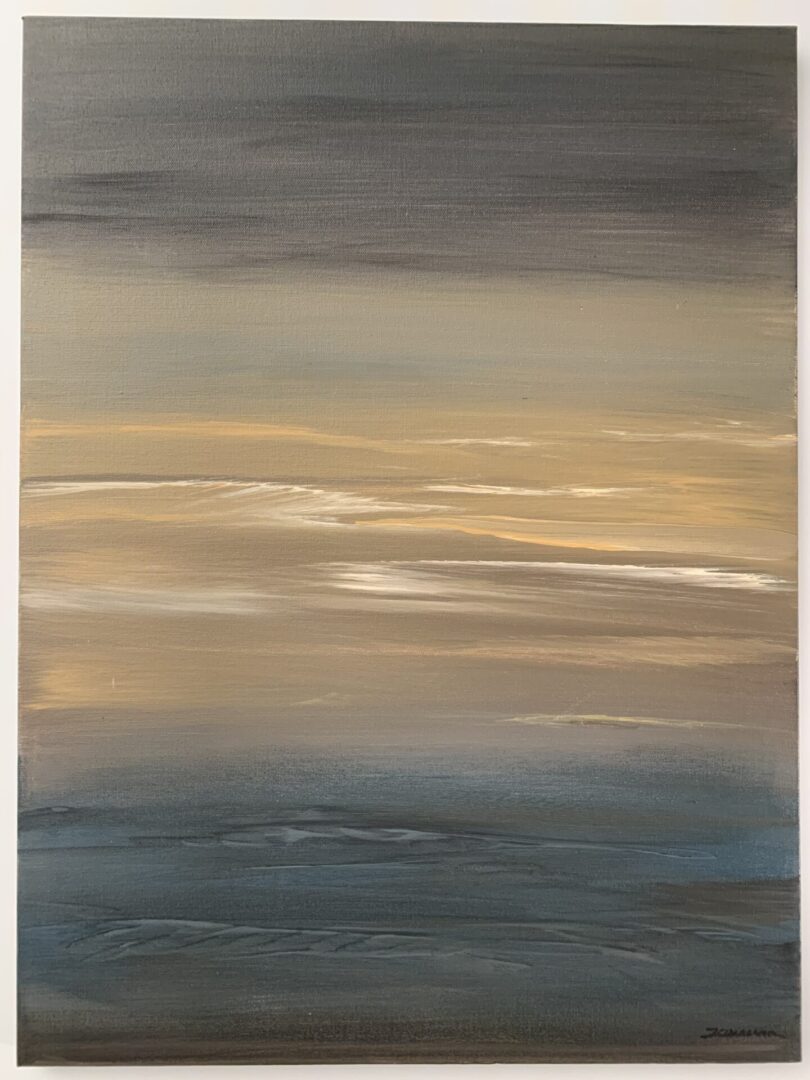 Abstract painting of muted sky and water.